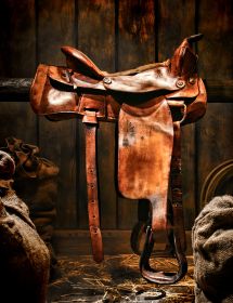 Western saddle on a wood rail  Gallery Wrap